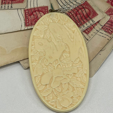 Cream Carved Plastic Pendant Bloomers and Frocks